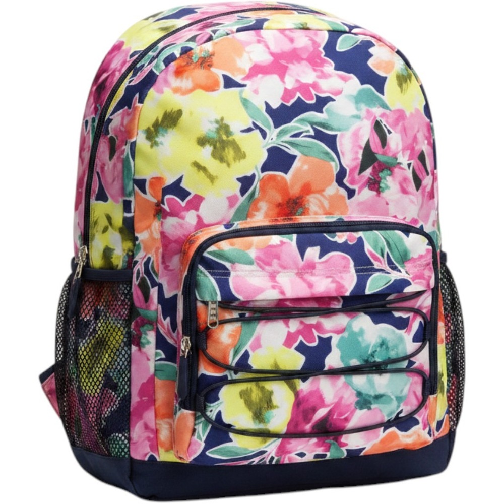 PBteen Gear Up Collection Floral Backpack Navy Pink Orange Yellow School Bag